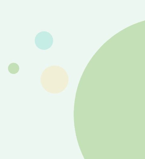 Große grünliche Kreisfläche rechts, daneben drei kleinere Kreise in Hellgrün, Hellblau und Beige auf hellem Hintergrund.